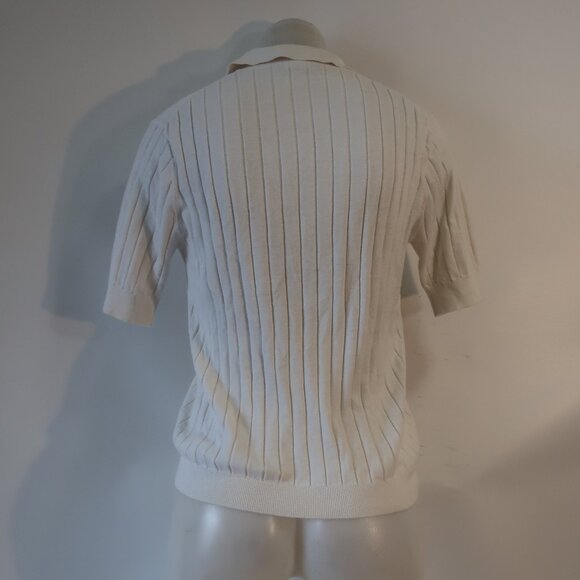 Womens Minnie Rose White Red Cotton Cashmere Collared V-Neck Knit Polo Top S - Picture 4 of 5